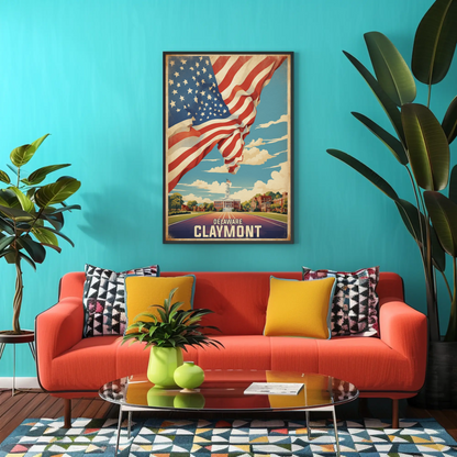 Claymont Delaware Flag Historic Town Hall Vintage Travel Poster