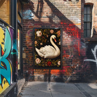 Graceful Swan Wall Art Amidst Blossoms