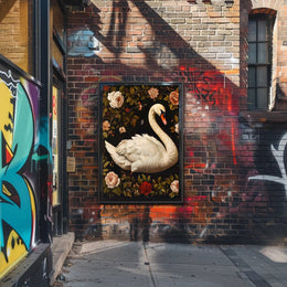 Graceful Swan Wall Art Amidst Blossoms