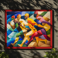 Dynamic Cubist Athletes in Motion Art Poster