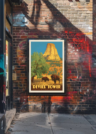 Devils Tower Wyoming Vintage Travel National Park Poster