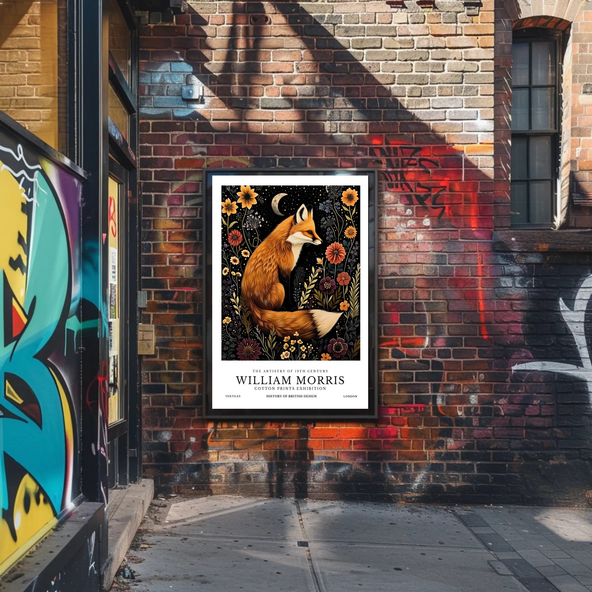 Fox and Floral Elegance Under Moonlit Night: Artistic Poster