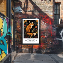 Fox and Floral Elegance Under Moonlit Night: Artistic Poster