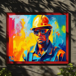Dynamic Construction Worker Abstract Art Poster