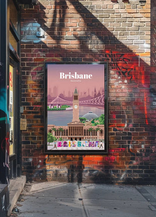Brisbane Landmarks Illustration Travel Poster
