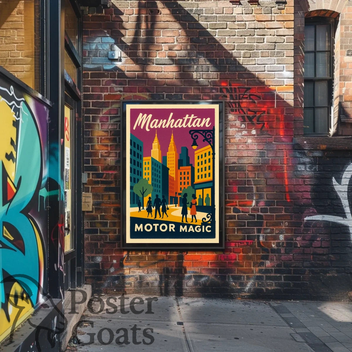 Manhattan's Retro Vibe: Vintage Urban Cityscape Travel Poster