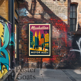 Manhattan's Retro Vibe: Vintage Urban Cityscape Travel Poster