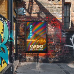 Fargo North Dakota Vibrant Cityscape Digital Painting Impressionism Urban Travel Poster