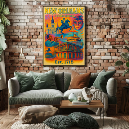 New Orleans Louisiana Mardi Gras Historic French Quarter Travel Poster
