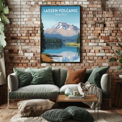 Lassen Volcanic National Park Mountain Lake Nature Travel Poster