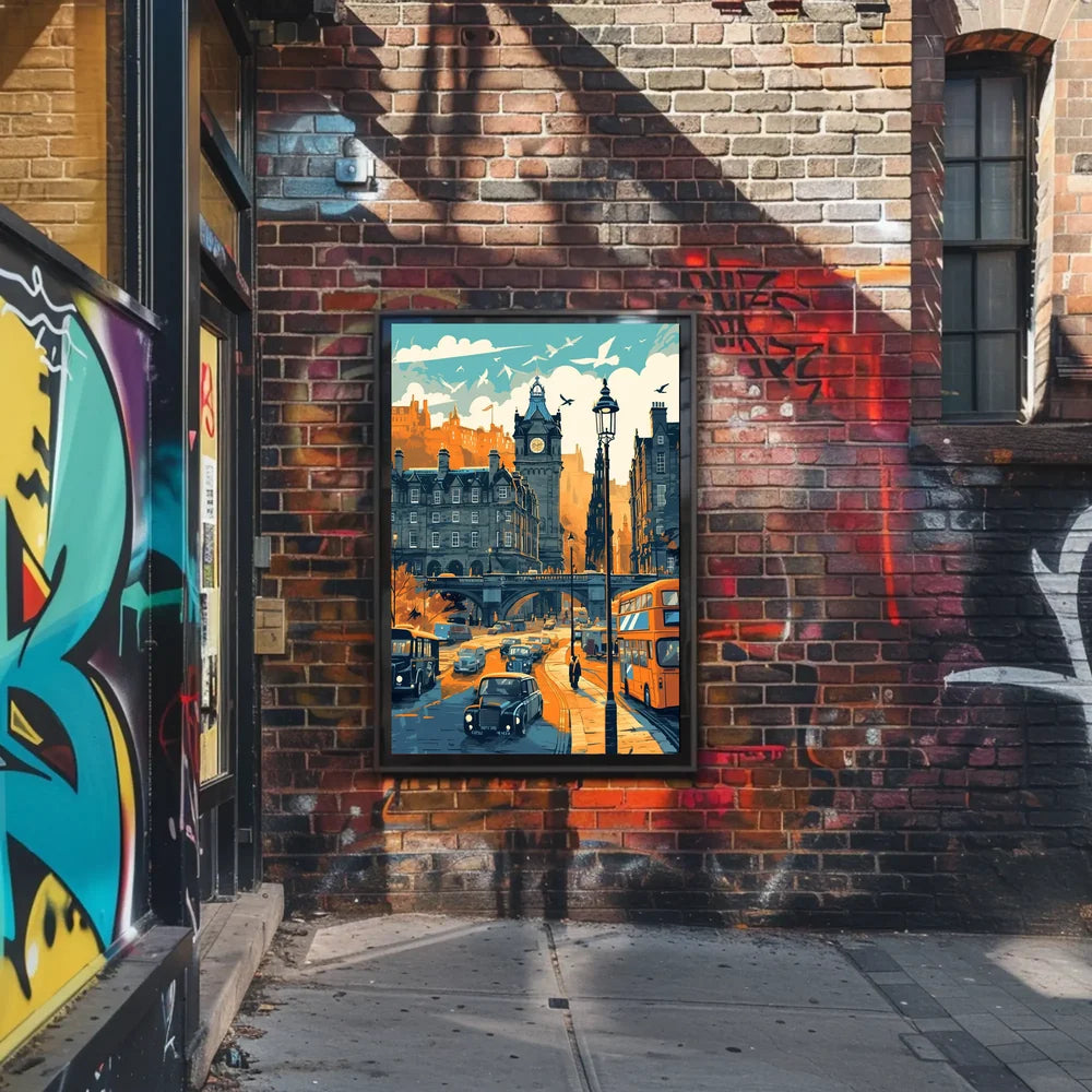 Mid-Century European Cityscape Retro Art Poster