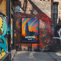Akron Vibrant Rainbow Cityscape Impressionism Poster