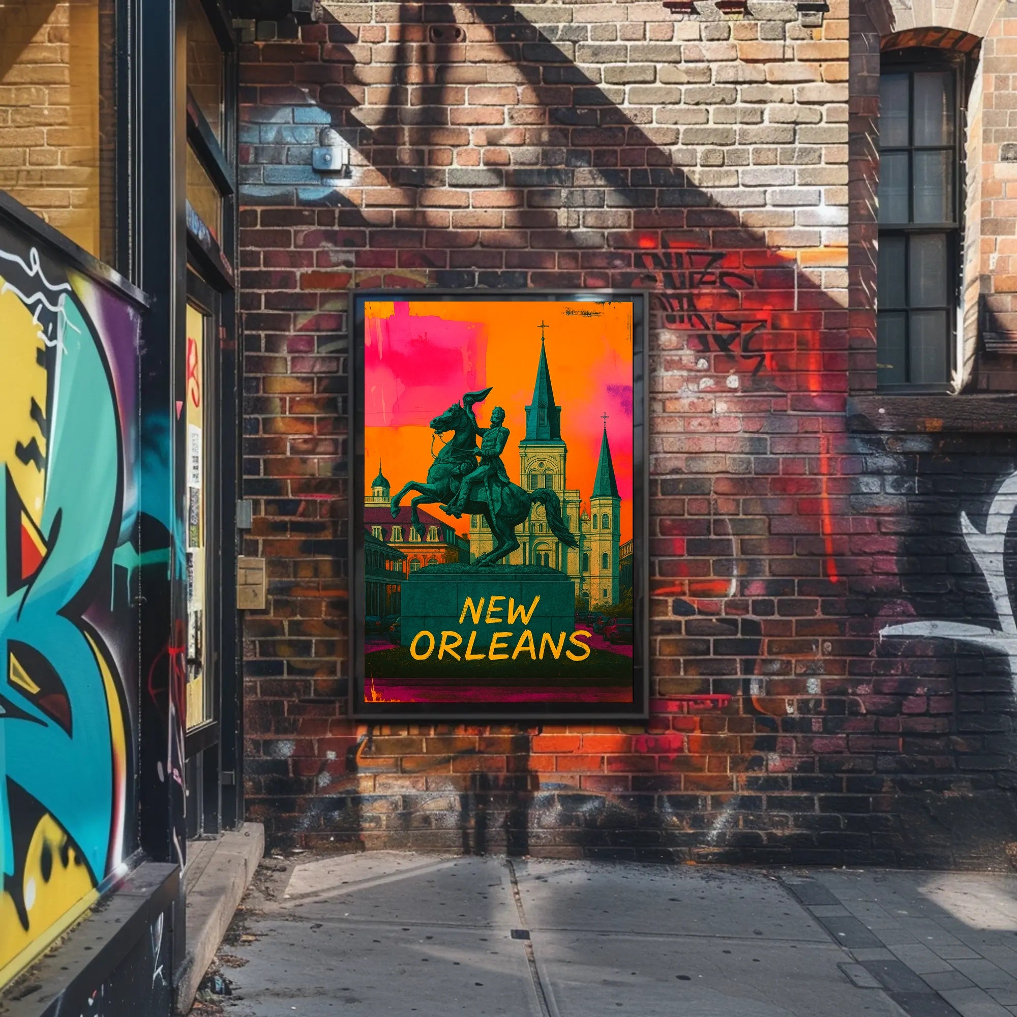 Vibrant Equestrian Statue New Orleans Urban Cityscape Poster
