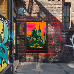 Vibrant Equestrian Statue New Orleans Urban Cityscape Poster