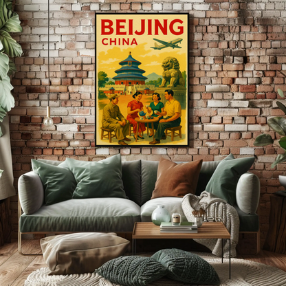 Beijing China Temple Street Scene Travel Poster