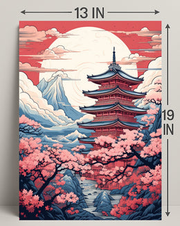 Tranquil Pagoda In Cherry Blossom Poster