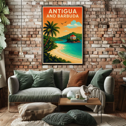 Antigua And Barbuda Caribbean Beach Sunset Travel Poster