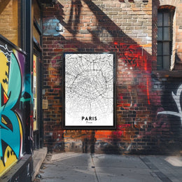 Minimalist Black and White Paris Map Urban Poster