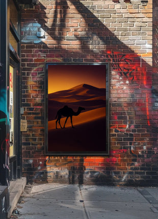 Camel Silhouette at Sunset Travel Poster
