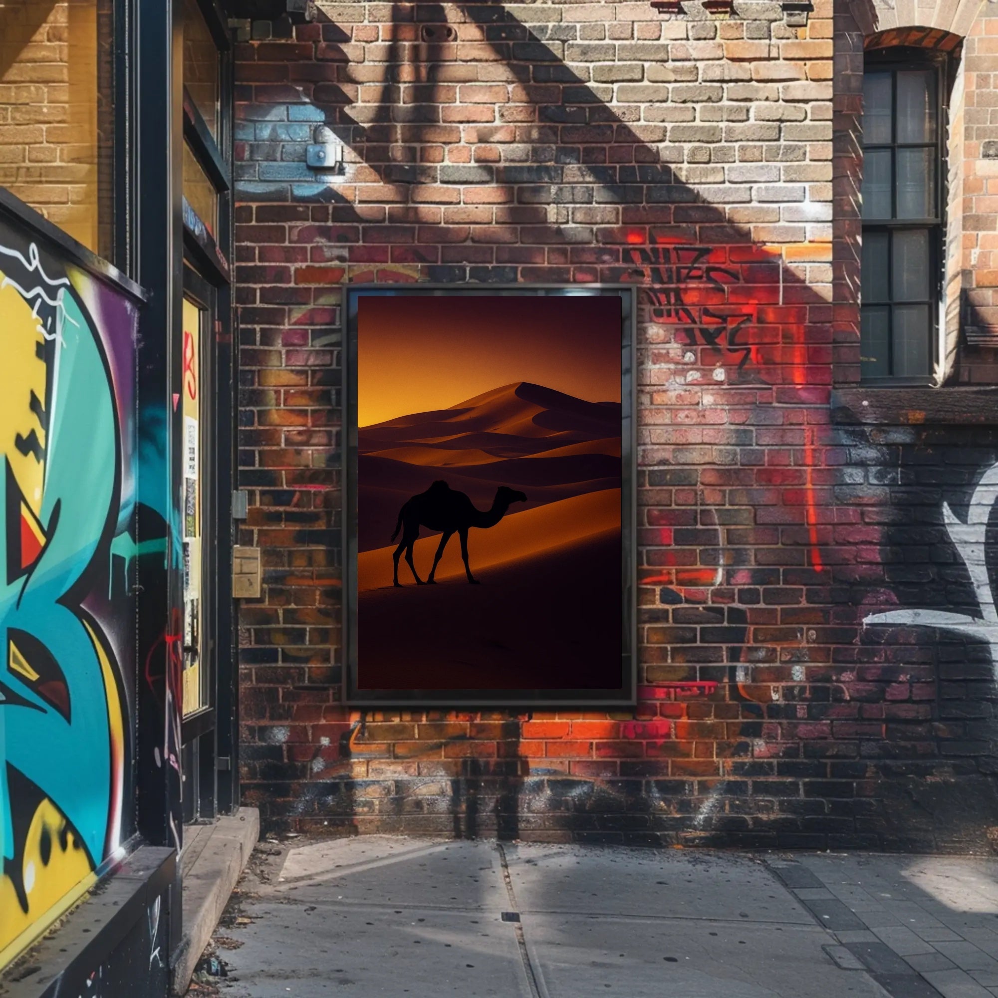 Camel Silhouette at Sunset Travel Poster