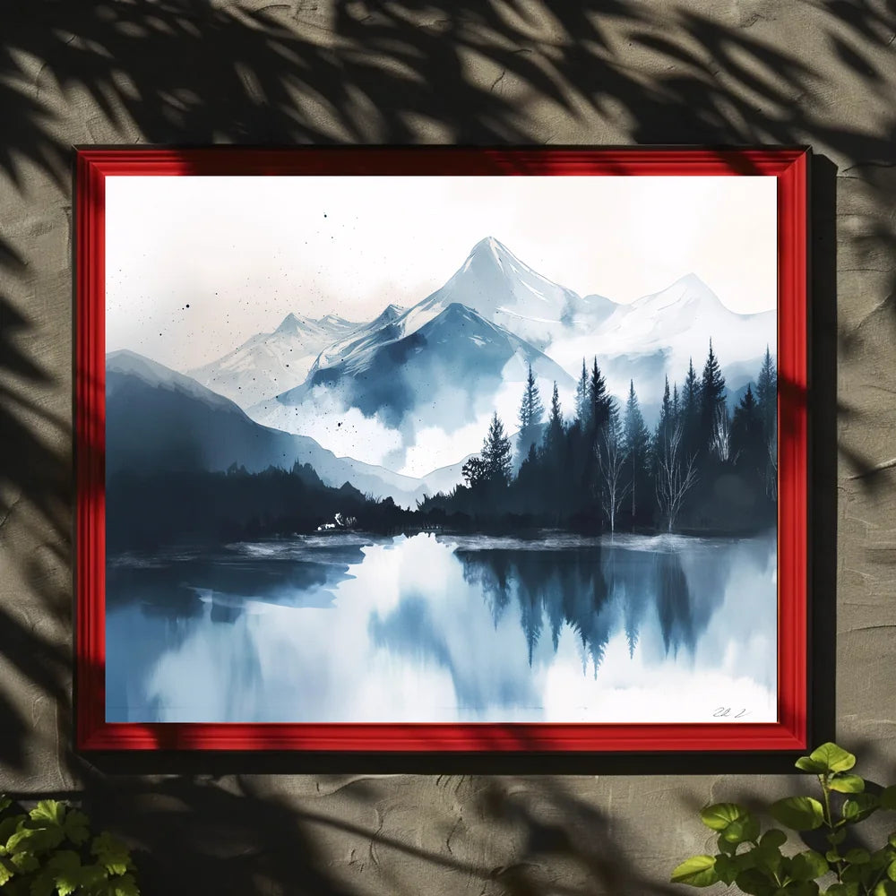 Serene Snowy Mountain Watercolor Landscape Poster