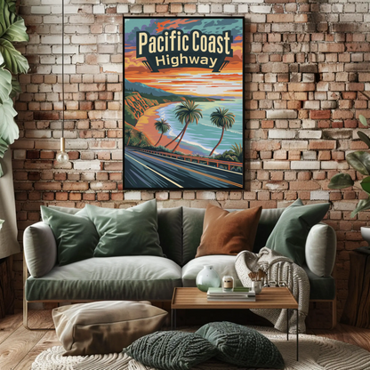 Pacific Coast Highway Sunset Drive Travel Poster