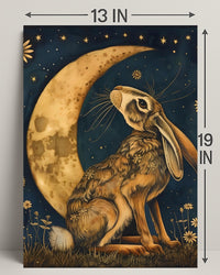 Moonlit Hare Fantasy: Whimsical Animal Nighttime Poster