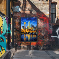 Illuminated Cityscape at Dusk Poster PosterGoat