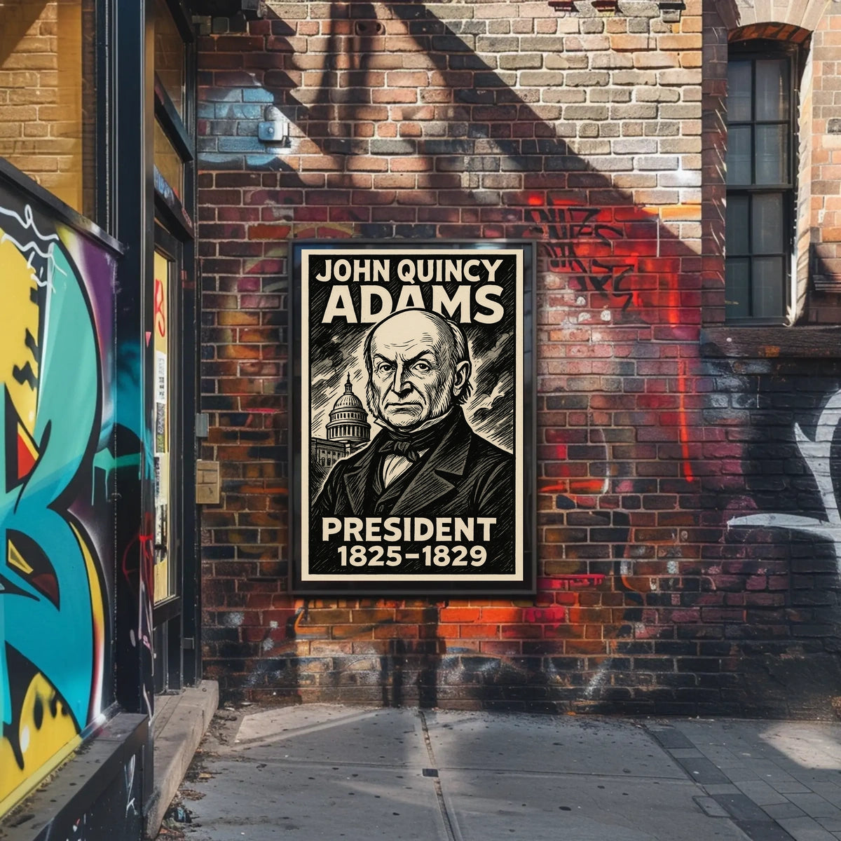 John Quincy Adams 6th President of the United States B & W Comic Sketch Poster