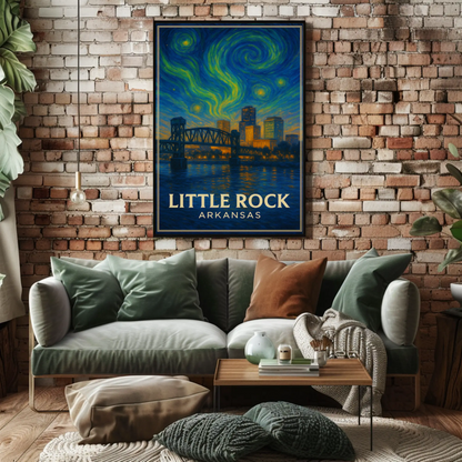 Little Rock Arkansas Bridge Skyline Starry Night Travel Poster