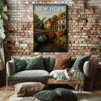 New Hope Pennsylvania Historic Steam Train Autumn Travel Poster Travel Poster