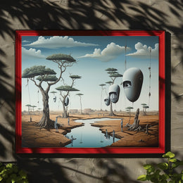 Surreal Landscape with Humanoids: Futuristic Sci-Fi Poster