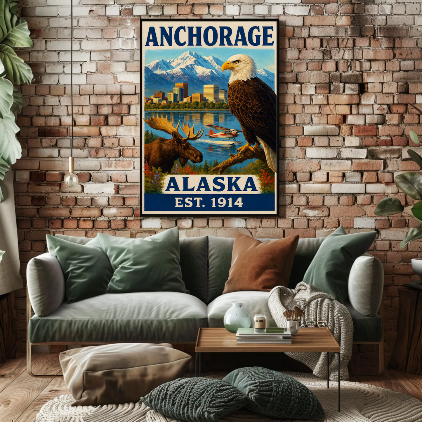 Anchorage Alaska Wildlife Skyline Nature Vintage Travel Poster