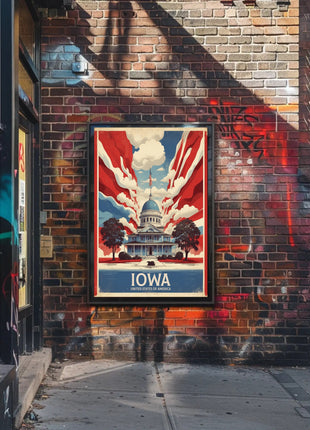 Iowa Landmark Vintage Illustration Travel Poster