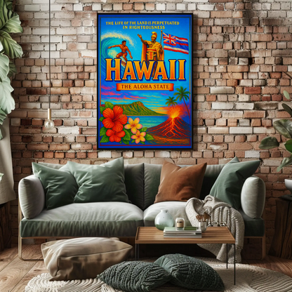 Hawaii Aloha State Surf Volcano Heritage Poster