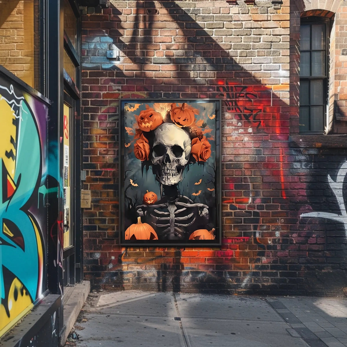 Halloween Skeleton with Pumpkins Poster