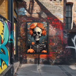 Halloween Skeleton with Pumpkins Poster