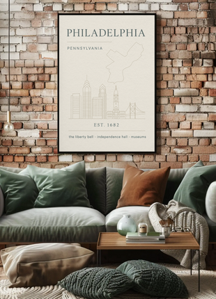 Philadelphia Iconic Landmarks Styled Cultural Heritage Poster
