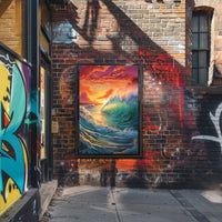 Vibrant Ocean Sunset Wave Artistic Poster