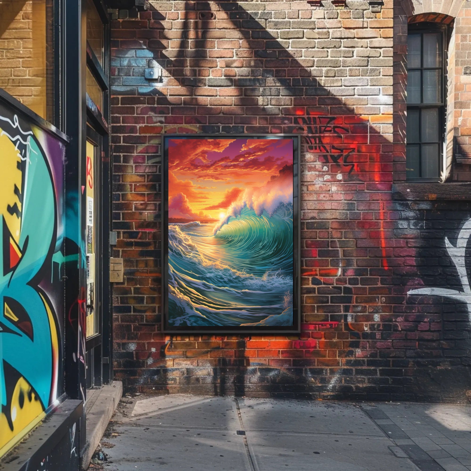 Vibrant Ocean Sunset Wave Artistic Poster