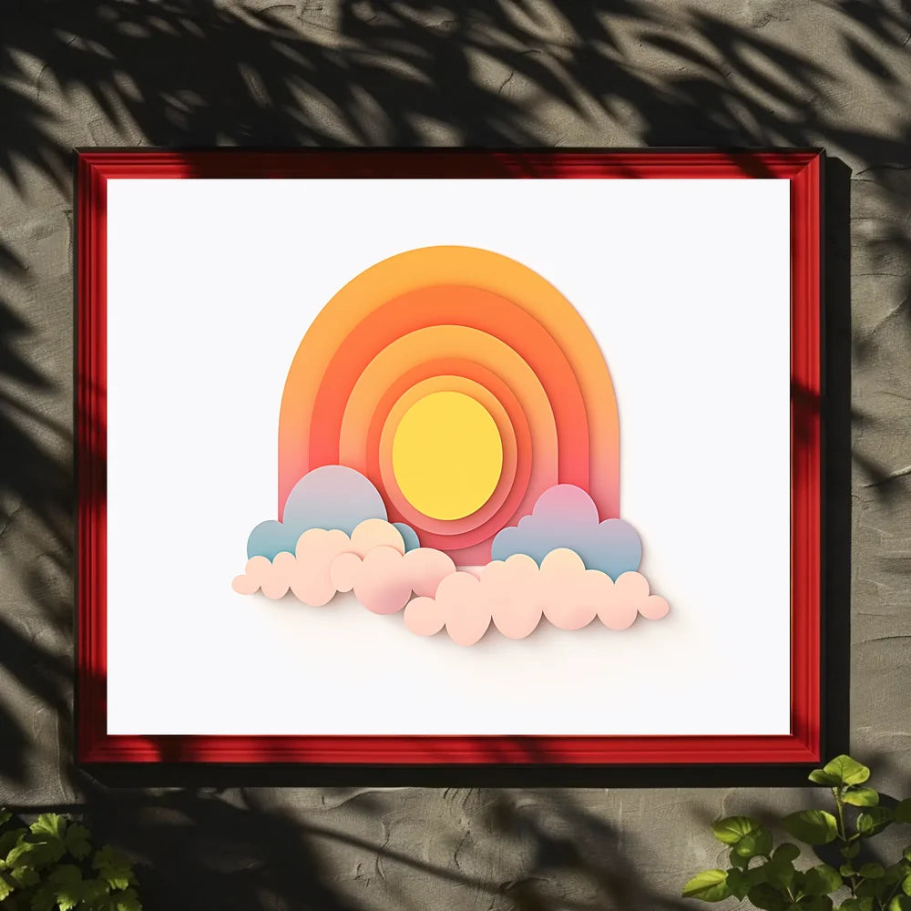 Modern Abstract Sunrise Sunset Paper Art Poster