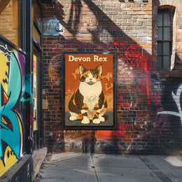 Devon Rex Cat Vintage Portrait Artwork Studio Quality Poster