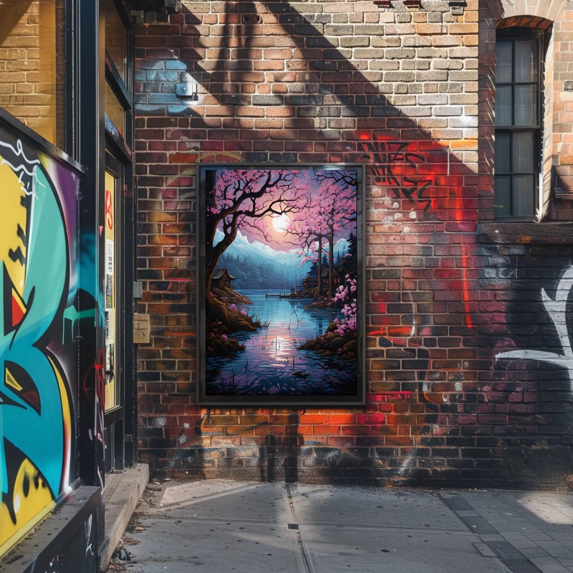 Tranquil Cherry Blossom Lake Poster