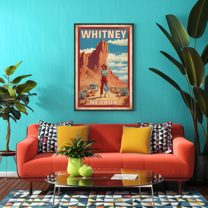 Whitney Nevada Desert Cowgirl Scene Vintage Travel Poster