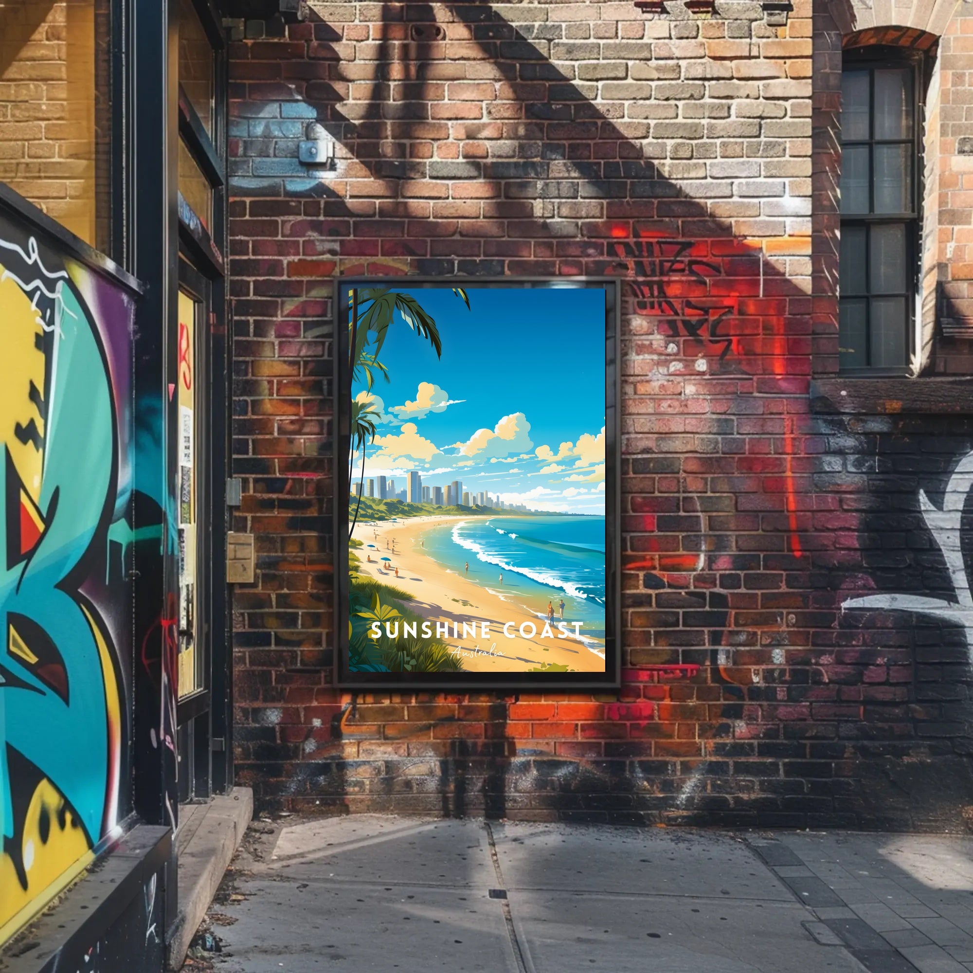 Sunshine Coast Vibrant Beach Scene Travel Poster