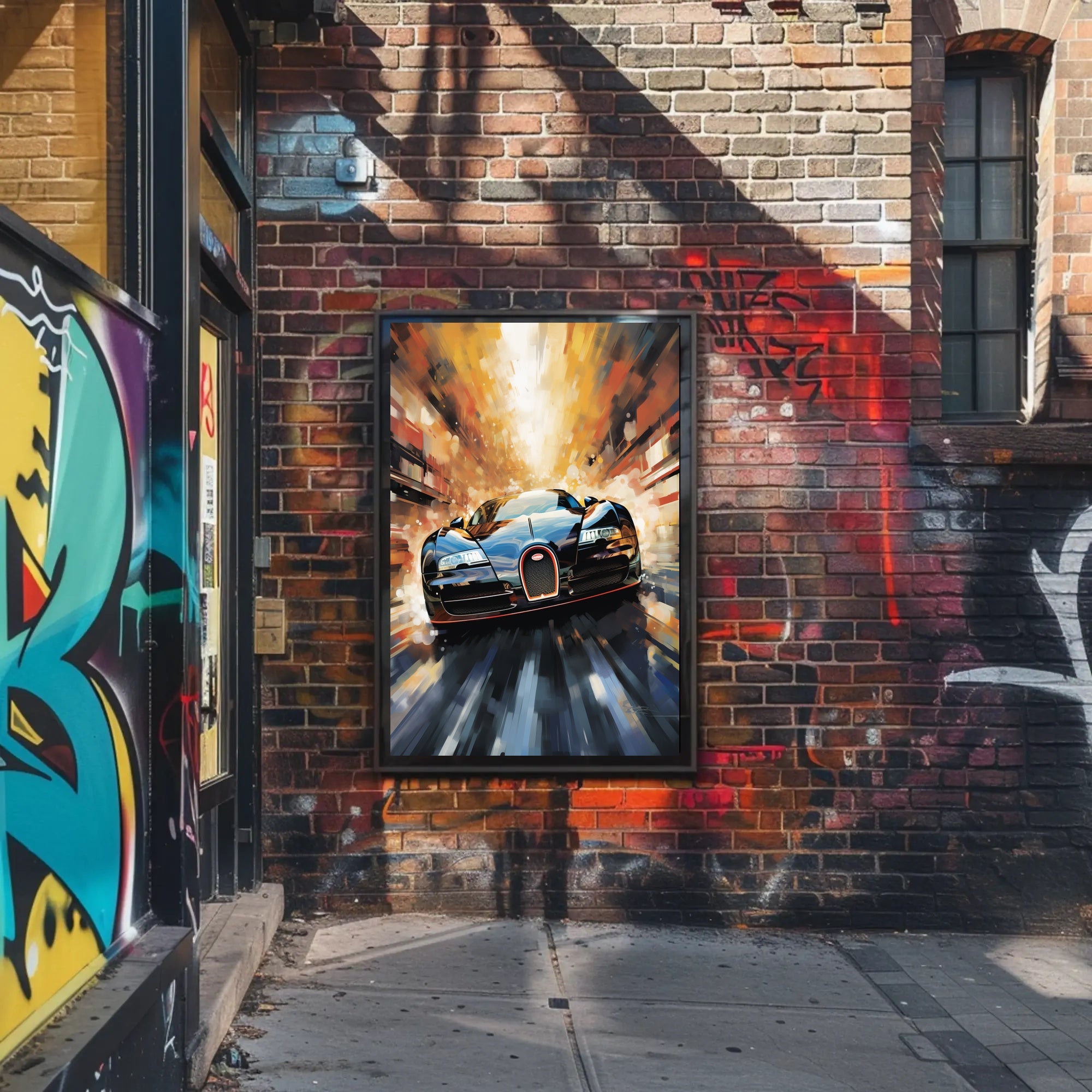 High-Speed Car in Urban Environment Futuristic Sci-Fi Poster