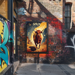 Charging Bull on Spanish Street: Cultural or Heritage Poster