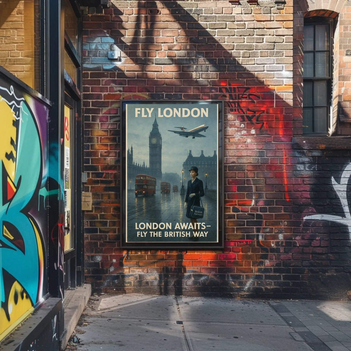 London Travel Elegance: Vintage Mid-20th Century British Air Travel Poster
