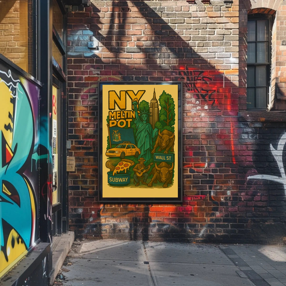 New York City Highlights Travel Poster Vintage Wall Art