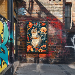 Whimsical Squirrel and Flowers Vibrant Animal Poster